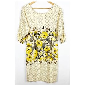 Anthropologie Meadow Rue Peppered Plena Floral Linen Silk Shift Dress Size 4